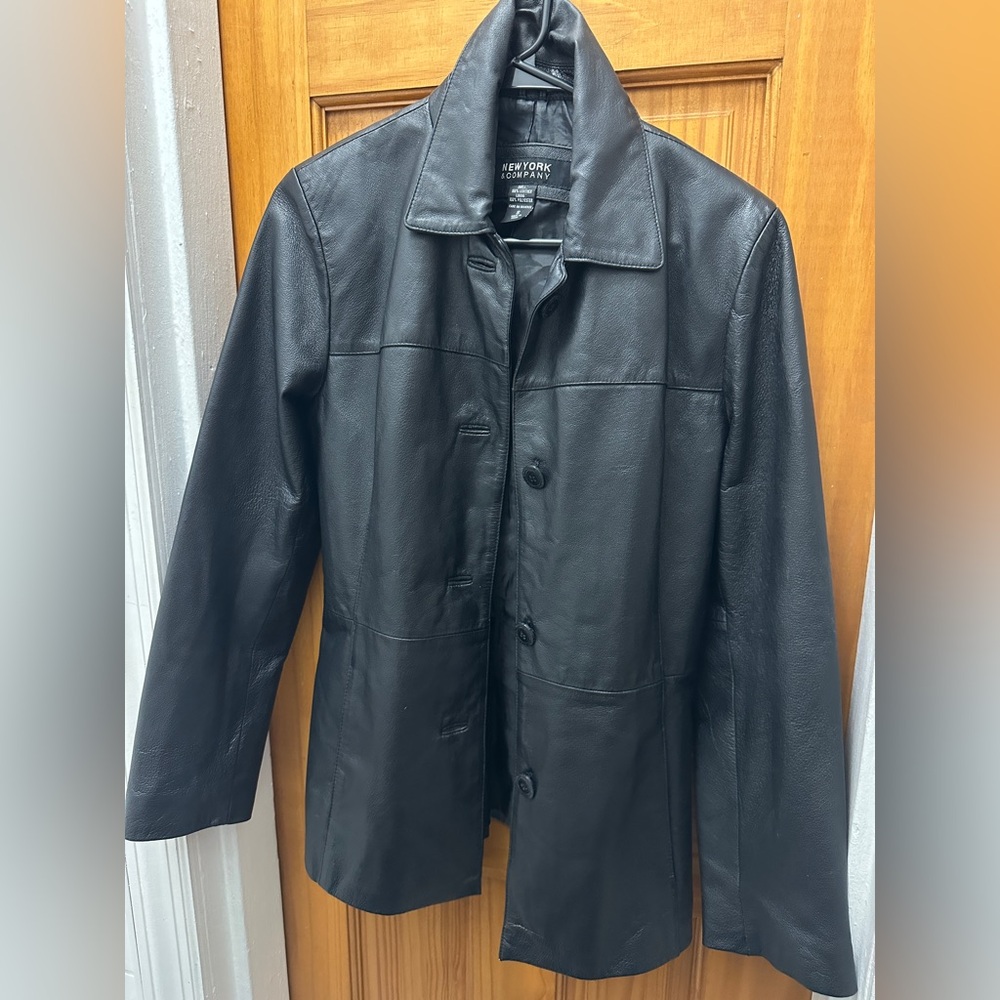 Black Leather Buttoned Jacket